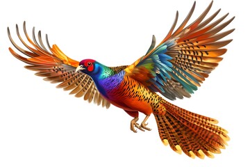 Fototapeta premium Colorful Pheasant Bird in Flight Isolated on White Background