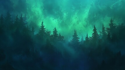 Obraz premium Mesmerizing Aurora Borealis Lights Up the Night Sky in a Mysterious Forest