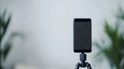 Smartphone on Tripod   Blank Screen  Minimalist Background