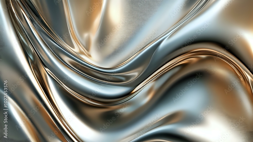 Poster abstract background with metallic textures and sleek lines in silver, gold, and bronze, creating a l