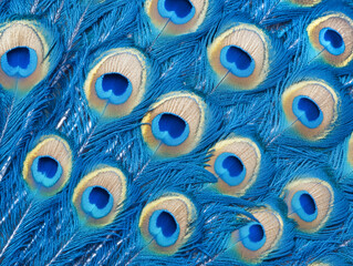 Peacock Feathers Background: Close-Up of Blue Peacock Feather Pattern Texture Wallpaper