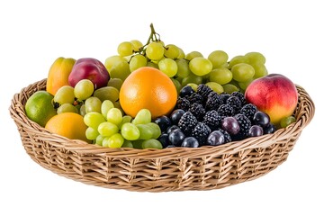 Fresh Fruit Basket with Grapes  Oranges  Blackberries and Peaches