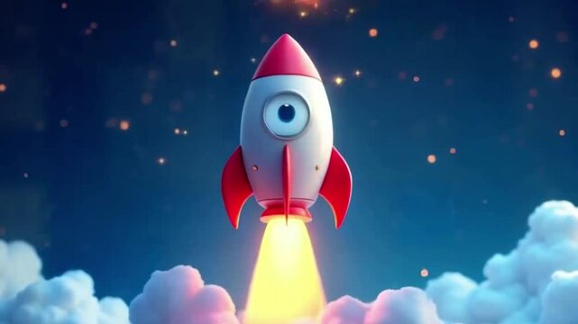 Rocket Launch Digital Business Startup Background.  Business or project startup banner concept
