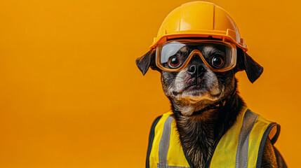 Professional Canine Engineer Confident Dog in Safety Gear at Construction Site