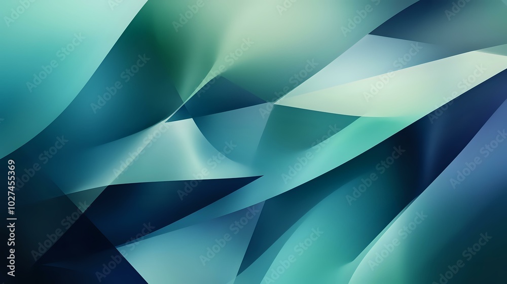 Wall mural geometric abstract background with sharp shapes in cool tones of blue and green, combined with smoot