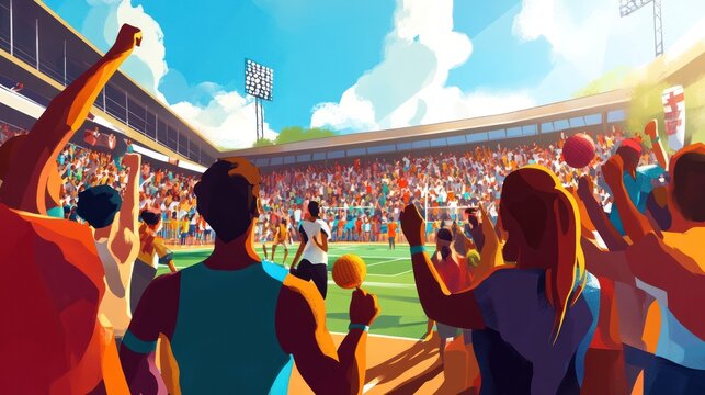 Vector illustration of a lively sports tournament, featuring multiple competitions and cheering fans