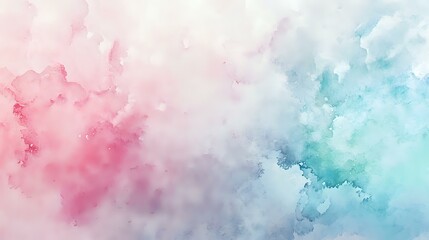 Fototapeta premium Soft abstract background with watercolor textures in pastel pinks, blues, and greens, creating a dreamy, ethereal atmosphere