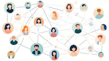 Simplistic Social Network Illustration with Pastel Avatars and Flat Design