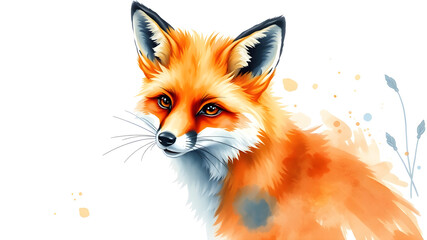 Fototapeta premium Watercolor Fox art illustration. Generative AI