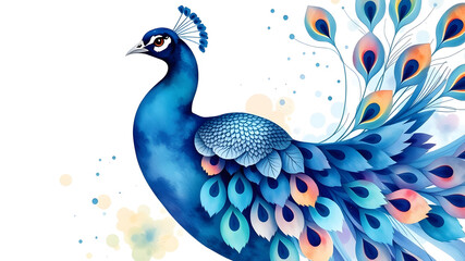 Watercolor peacock vector art illustration. Generative AI
