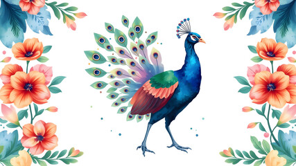 Naklejka premium Watercolor peacock vector art illustration. Generative AI