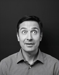 Fototapeta premium A man with a look of curiosity on plain black background