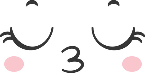A cheerful cartoon face features closed eyes soft blush marks on the cheeks and a smiling mouth capturing the essence of joy and playfulness.