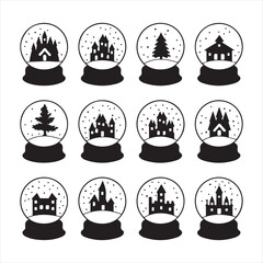 set of vector christmas, snowglobe silhouette
