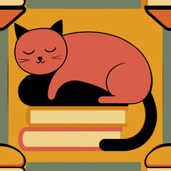 cat sleeping on a stack of books