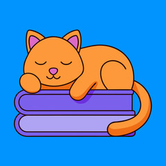 cat sleeping on a stack of books