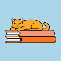 cat sleeping on a stack of books