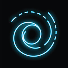 Neon blue spiral glowing on black background representing concepts such as hypnosis, infinity, and progress