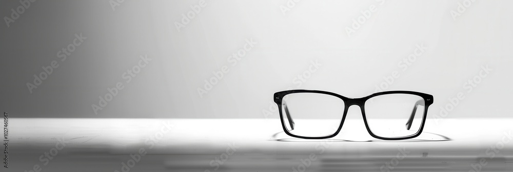 Aufkleber a pair of sleek eyeglasses sits calmly on a reflective surface, illuminated by gentle light that enh
