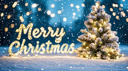 Twinkling lights Merry Christmas tree