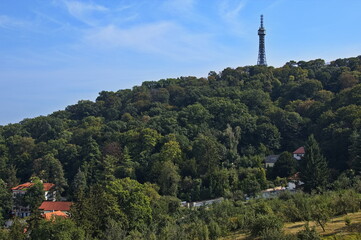 Observation tower on the hill Petrin in Prague,Czech republic,Europe
