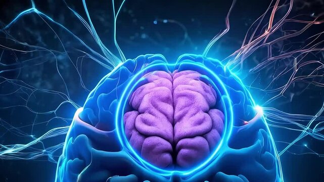 Abstract art of human brain. Colorful neuron system art of a brain with glowing neural pathways