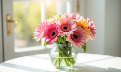 Minimalist flower bouquet in a vase on a light background.