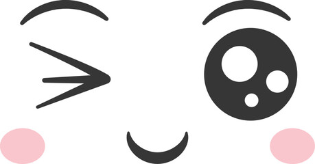 A charming winking face featuring oversized eyes and delicate rosy cheeks brings a joyful and playful vibe perfect for use in communications or design projects.