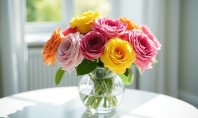 Spring flower bouquet against sunlight.