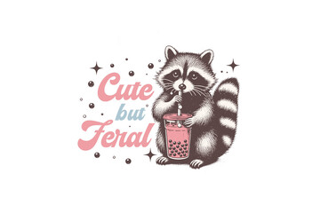 Cut but feral, Retro Funny Raccoon Sublimation T shirt design © Lemon