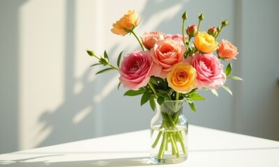 Simple and elegant flower bouquet against a white wall.