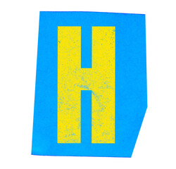 Fototapeta premium Yellow letter h on blue paper tear
