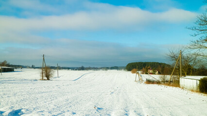 Polish countryside landscape in winter.