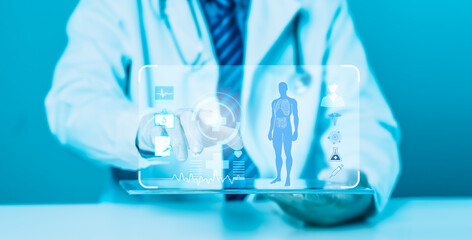 Fototapeta premium Doctor Showing Patient Medical Information on Tablet