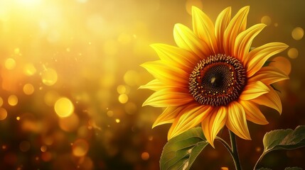 Fototapeta premium Sunflower blooming in magical golden light background