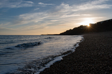 landscape of sea beach coastline seaside summer at sunset sunrise