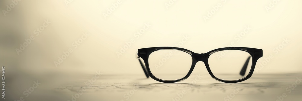 Fototapete a sleek pair of eyeglasses sits still on a clean surface, illuminated by gentle lighting, creating a