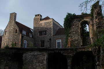 Church castle gothic detail stone building ruins nature ivy garden architecture landscape