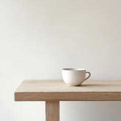 Minimalist Wooden Table with Coffee Cup