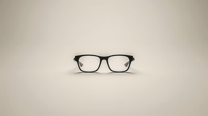 A pair of sleek black eyeglasses sits centered against a smooth, neutral backdrop, showcasing their modern design and elegance. Generative AI