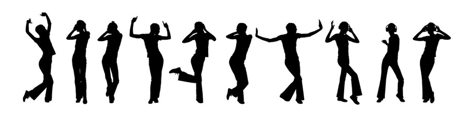 Cool happy woman dancing silhouettes