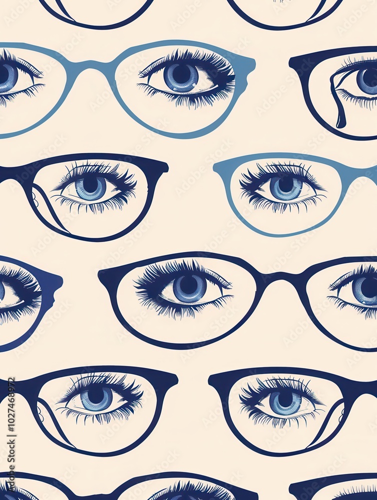 Aufkleber a collection of eyeglasses is featured in front of creatively rendered eye graphics, showcasing a un