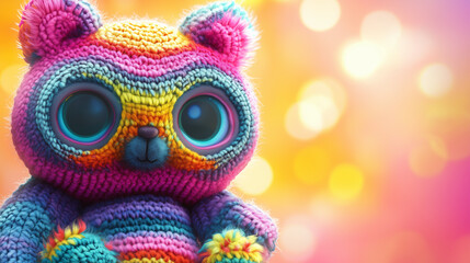 Colorful crocheted bear.