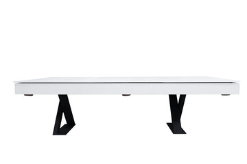 White billiard table. Beautiful billiard table isolated on white background. Picture of table for playing billiard on white background. Picture of interior item for game.