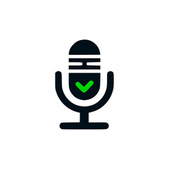 podcast green check mark logo vector illustration template design