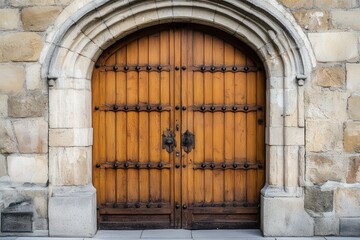 The wooden doors are old and have a rustic appearance, generative ai image