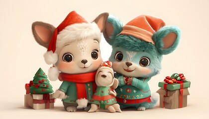 Fototapeta premium Cute animal character for Christmas. Generative AI.
