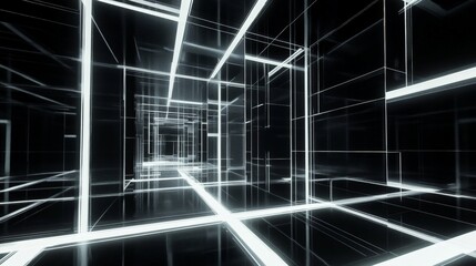 Obraz premium Futuristic Abstract Corridor with Intersecting Lines and Lights