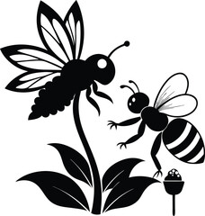 Bee collecting honey from flower 