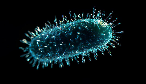 3D illustration of a single blue and green bacteria, ecoli